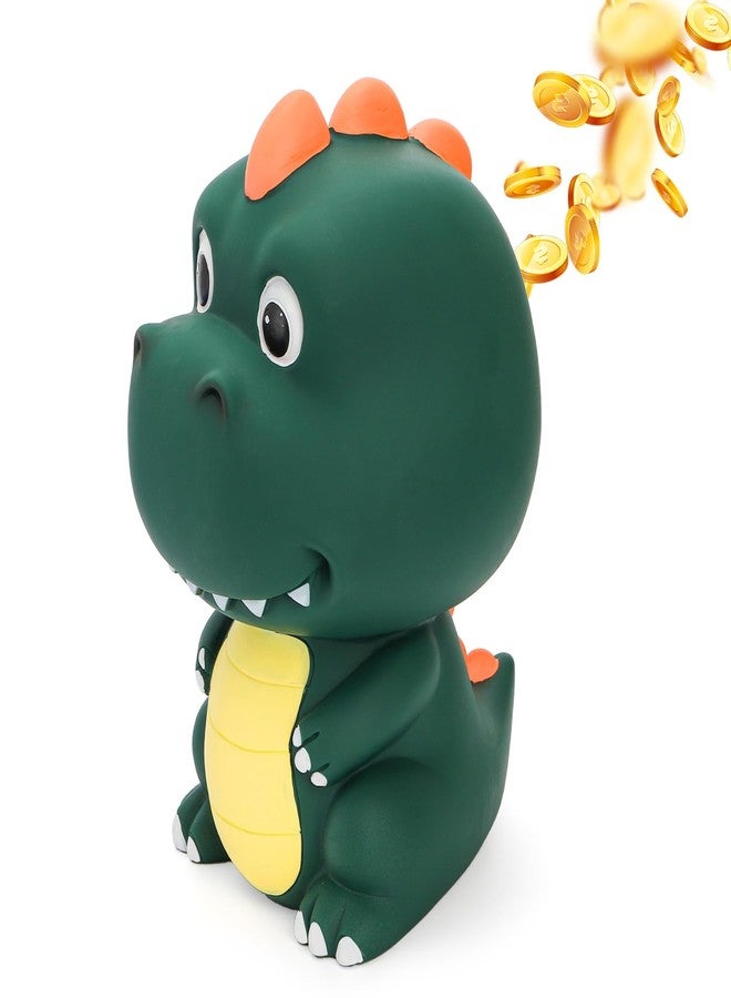 Jowgut Dinosaur Piggy Bank, Unbreakable Plastic Money Coin Bank, Cute First Coin Saving Box for Birthday, Easter, Baby Shower, Home Decoration, Deep Green - Image 1